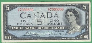 1954 Bank Of Canada $5 Dollar Note - Bouey/rasminsky - V/x7000699 - Ef