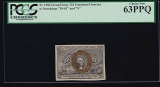 Us 25c Fractional Currency 2nd Issue W/ 18 - 65 - S Fr 1286 Pcgs 63 Ppq Ch Cu (- 001)
