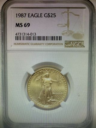 Ms69 1987 $25.  00 American Eagle 1/2 Ounce Fine Gold Bullion - Ngc