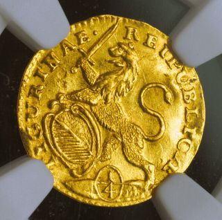 1761/58,  Switzerland,  Zurich (canton).  Rare Gold 1/4 Ducat Coin.  Ngc Ms - 64