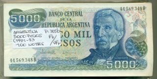 Argentina Bundle 100 Notes 5000 Pesos (1981 - 83) P 305b F,  /vf,