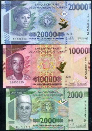 Guinea Set 3 Unc 2000 10,  000 20,  000 Francs 2018 / 2019 P Revise Design