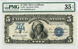 Fr.  281 1899 $5 Silver Certificate Pmg Very Fine 35 Epq - A Regal Chief