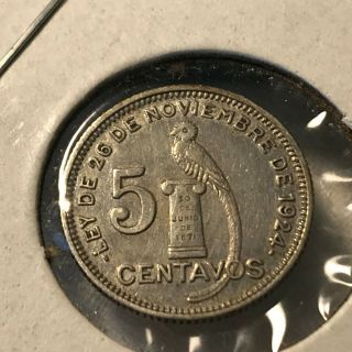 1933 - L Guatemala Silver 5 Centavos Coin