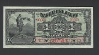 Ecuador - Banco Del Azuay One Sucre Nd (1914 - 20) Ps101s Specimen Uncirculated