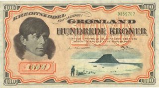 Greenland 100 Kroner 1953 Nr.  0359707,  Hans C.  Christensen / Børge Ibsen P21 Unc