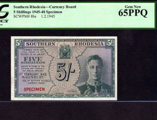 Southern Rhodesia,  5 Shillings 1945,  P - 8bs Color Trial Specimen Gem Unc 65