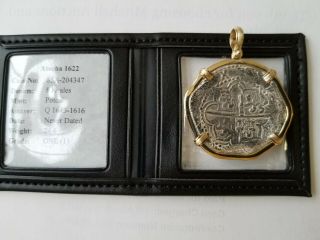 Atocha Shipwreck 8 Reales Grade 1 Mounted Pendant Necklace Treasure Coin Gold