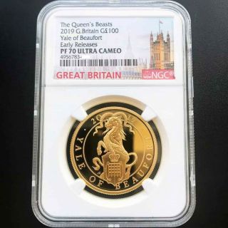 Uk 2019 Queen’s Beast Great Britain The Yale 1oz Gold Proof Coin Ngc Pf70 Uc Er
