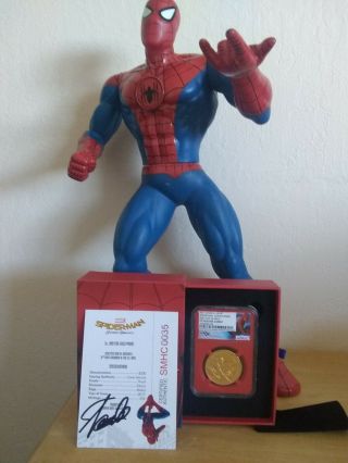 Spiderman Homecoming Marvel Stan Lee 1 Oz Gold Coin 200$ Cook Island 2017,  Doll