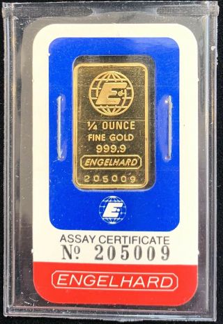 Engelhard 1/4 Oz Gold Bar In Assay Card Matching Serials.  9999 Fine 205009