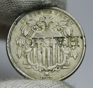 1867 Shield Nickel 5c Counterstamped " Harri " Copper - Nickel Coin