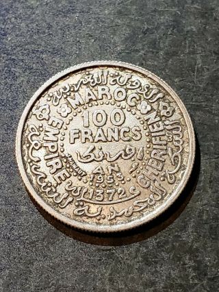 1953 Morocco Silver 100 Francs Near Uncirculated Coin 1