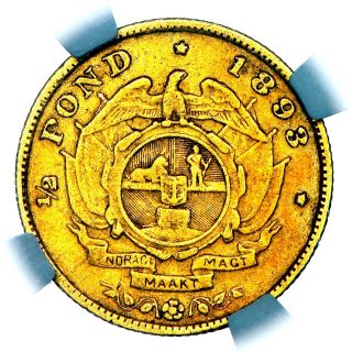 Extremely Rare 1893 Paul Kruger South Africa Gold Half 1/2 Pond Coin NGC VF20 2