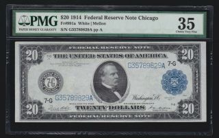 Us 1914 $20 Frn Chicago Fr 991a Pmg 35 Ch Vf (- 829)