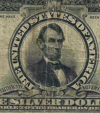 1923 $5 Porthole Five Dollar Bill Large Silver Certificate Demand Note Lincoln