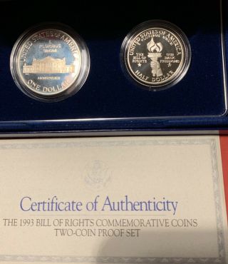 1993 Bill of Rights Commemorative 2 Coin Set PROOF /Box & 4