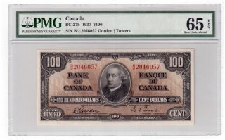 Canada $100 Dollars Banknote 1937 Bc - 27b Pmg Gem Unc 65 Epq
