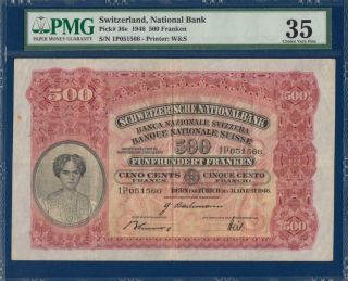 Switzerland 500 Franken 1946 P36e Pmg 35 Choice V/f Billet De Banque Suisse