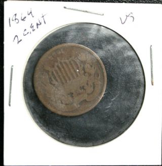1864 U.  S.  Two Cent Piece Very Good In Holder