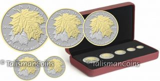 Canada 2014 5 Coin 24 - Karat Gold Plated Pure Silver Maple Leaf Fractional Set 2