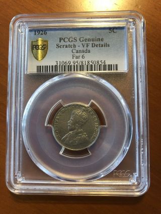Canada 1926 Key Date Nickel 5c - Pcgs Vf Details Far 6