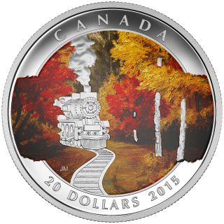 2015 $20 Fine Silver Coin - Autumn Express - Train - Canadian - Coloured