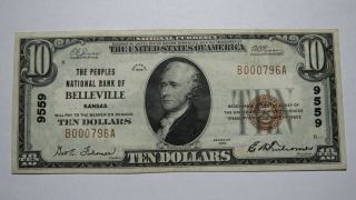 $10 1929 Belleville Kansas Ks National Currency Bank Note Bill Ch.  9559 Xf,