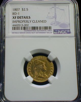 1807 Draped Bust $2.  5 Early Gold Quarter Eagle Ngc Xf Details Cleaning (ssttz)