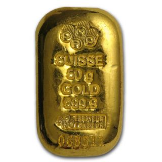 50 Gram Gold Bar - Pamp Suisse (cast,  W/assay) - Sku 75518