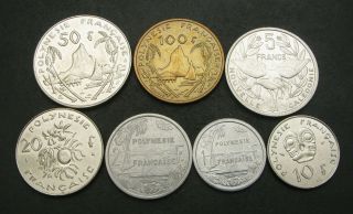 French Polynesia 1,  2,  5,  10,  20,  50,  100 Francs 1990/1996 - 7 Coins.  - 722