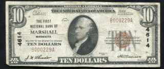 1929 $10 The First National Bank Of Marshall,  Mn National Currency Ch.  4614