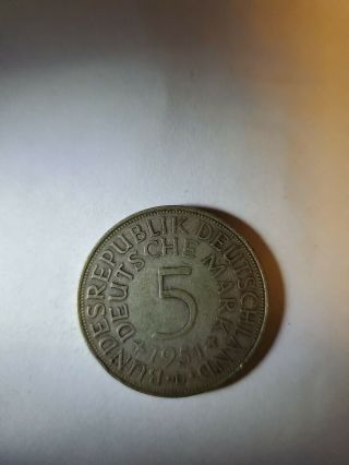 1951 G German 5 Mark Silver Coin