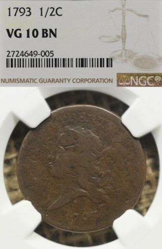 1793 1/2c Ngc Vg10 Liberty Cap Half Cent Facing Left