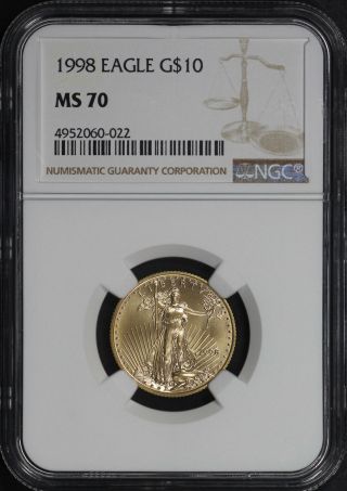 1998 $10 American Gold Eagle 1/4 Oz Ngc Ms - 70 - 183306