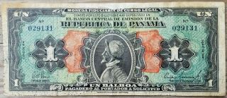 1941 Republica De Panama Un Balboa Banknote