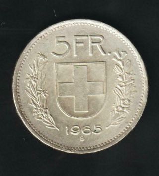 Switzerland 5 Francs 1965 B,  Silver.