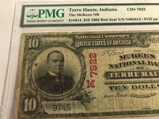 RARE 1902 RED S $10 McKeen National Bank Terre Haute,  Indiana PMG 15 Ch 7922 2