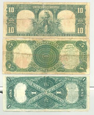 $1 Series 1917,  $5 1907 Woodchopper and $10 1901 Bison United States Notes 2