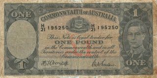 Australia 1 Pound Nd.  1942 P 26b Series H/21 Circulated Banknote Lbh
