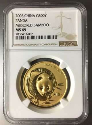 2003 China 1 Oz Gold Panda 500 Yuan Ngc Ms - 69