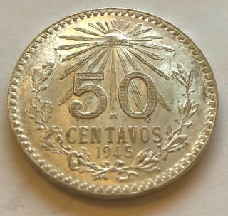 1945 50 Centavos Mexico Silver Coin