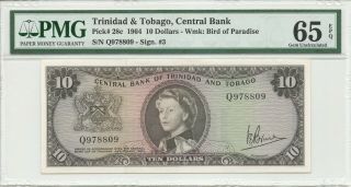 TRINIDAD AND TOBAGO 1964 SET 1 5 10 20 DOLLAR P26a 27c 28c 29c PMG EPQ QEII BIRD 7
