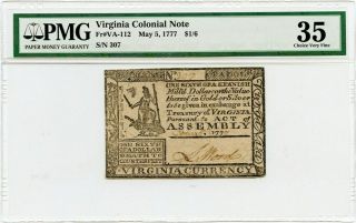 Fr.  Va112 1777 Virginia Colonial Note 5 - May 41/6 Pmg Vf 35 (previously Mounted)
