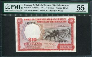 Malaya & British Borneo 1961,  10 Dollars,  P9a,  Pmg 55 Aunc