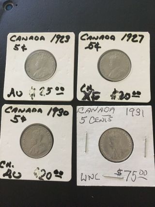 Canada Canadian 5 Cents Nickel Of 4 1923 1927 1930 1931