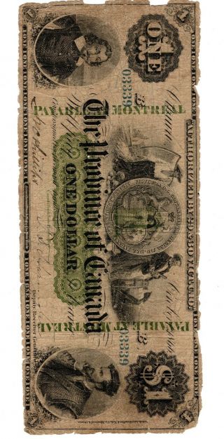1866 Canadian One Dollar Bill Circulated