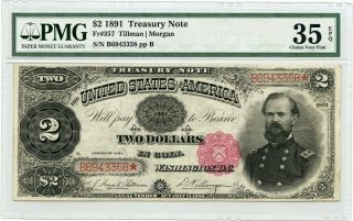 Fr.  357 1891 $2 Treasury Note Pmg Very Fine 35 Epq - Treasury Notes