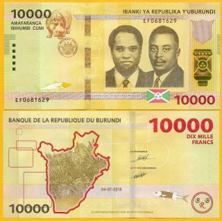 Burundi 10000 (10,  000) Francs P - 2018/2019 Date & Features Unc Banknote