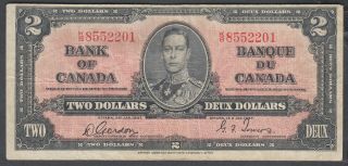 1937 Bank Of Canada 2 Dollars Bank Note Gordon